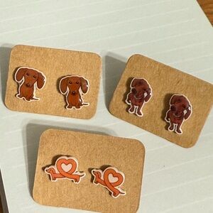 3 set pair earrings Dachshund Earrings Pet Pets Weiner Dog Dogs lot cute